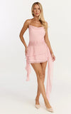 Idris Mini Dress Cowl Neck Ruffle Skirt Dress in Soft Pink