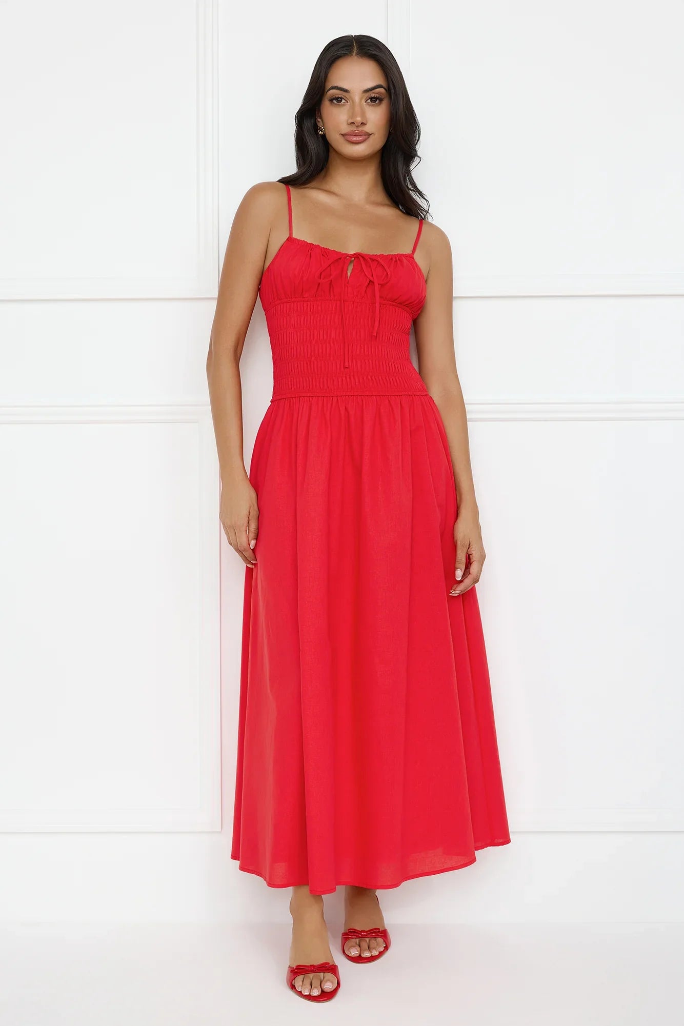 Starfall Garden Linen Blend Maxi Dress Red