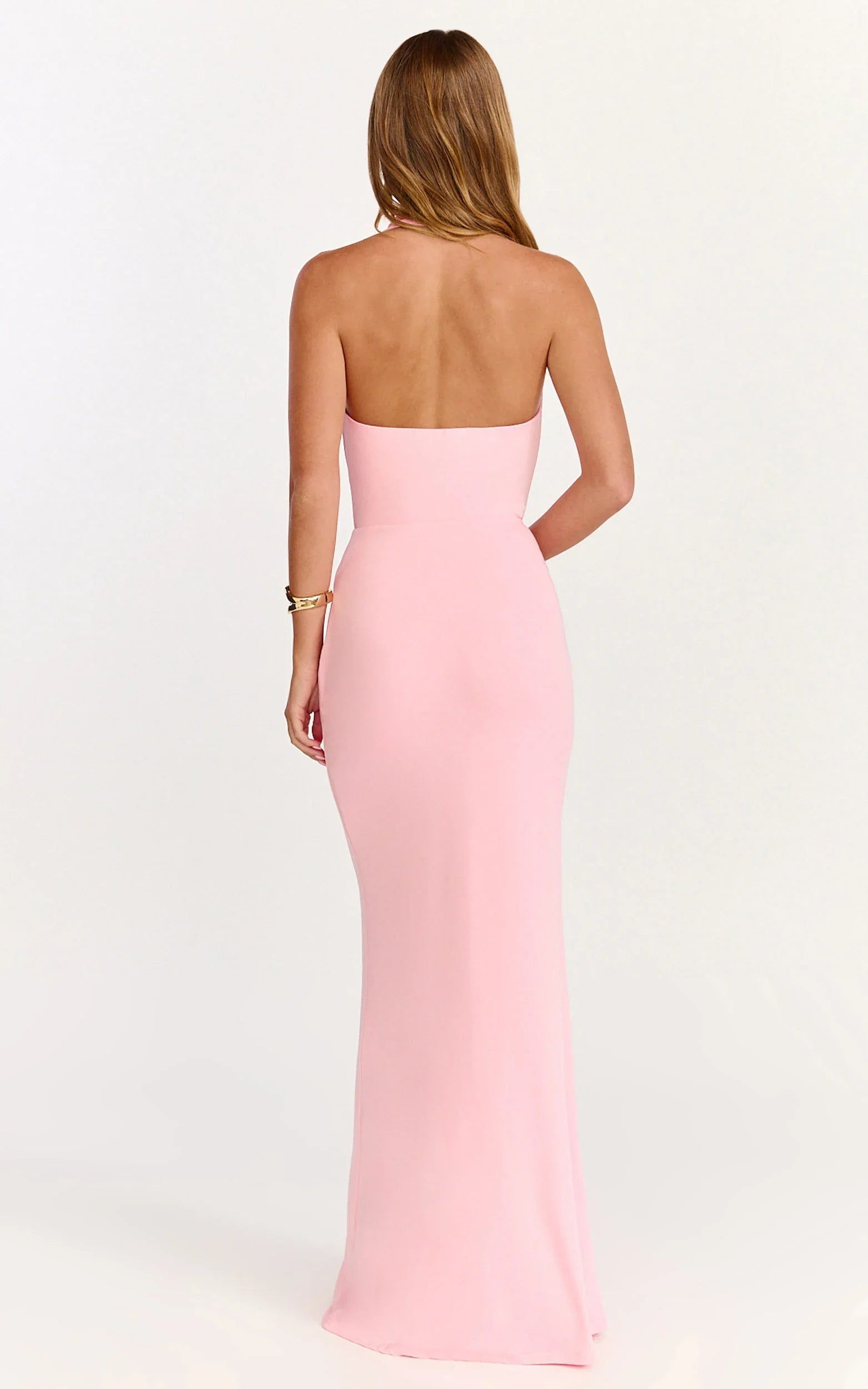 Sylvana Maxi Dress Cowl Halter Neck Bodycon Dress in Baby Pink