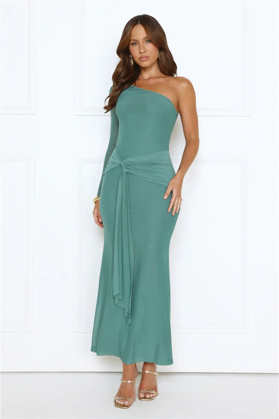Dressed In Love One Shoulder Mesh Maxi Dress Green
