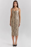 snakeskin print vegan leather midi dress