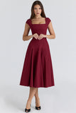 wine lace back twill midi dress
