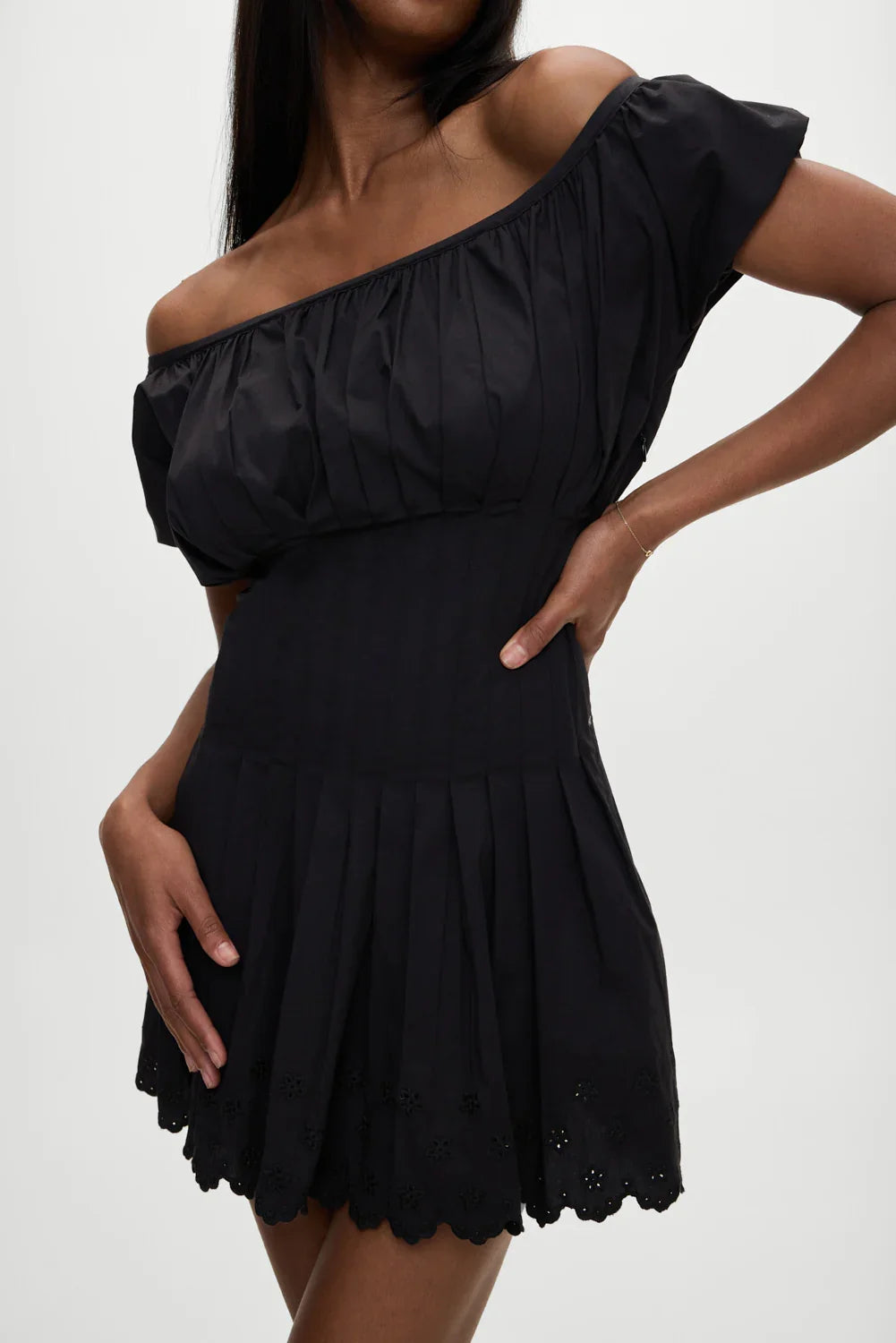 Sadie Embroidered Mini Dress Black