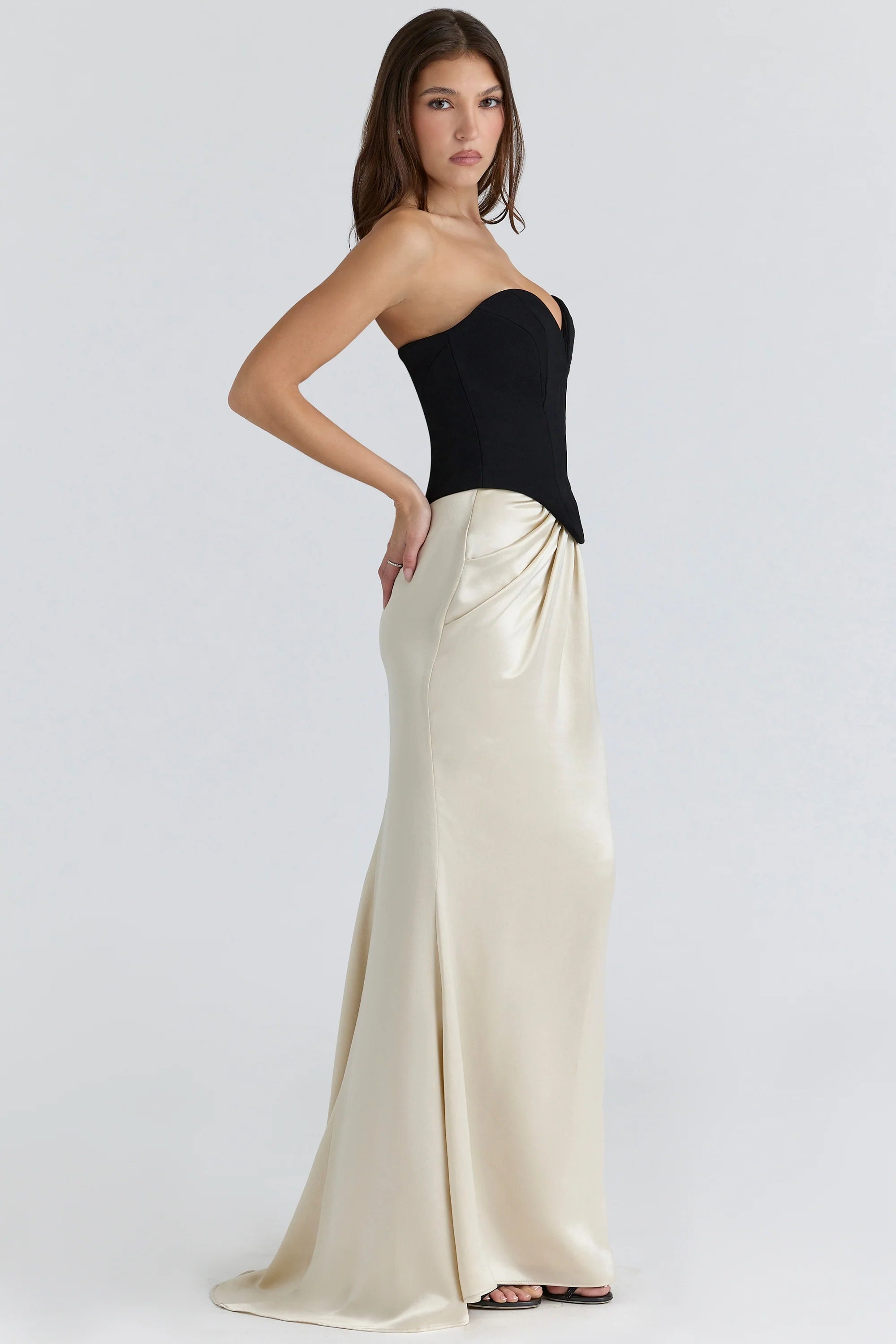 black champagne corset maxi gown