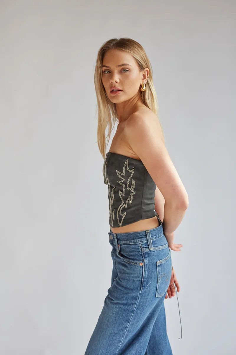 Jesse Strapless Faux Leather Western Corset