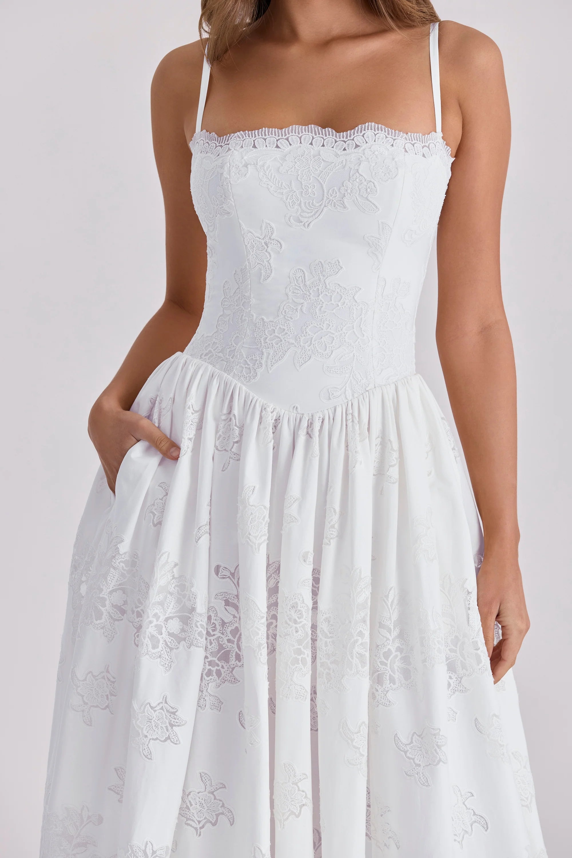 white custom lace cotton midi sundress