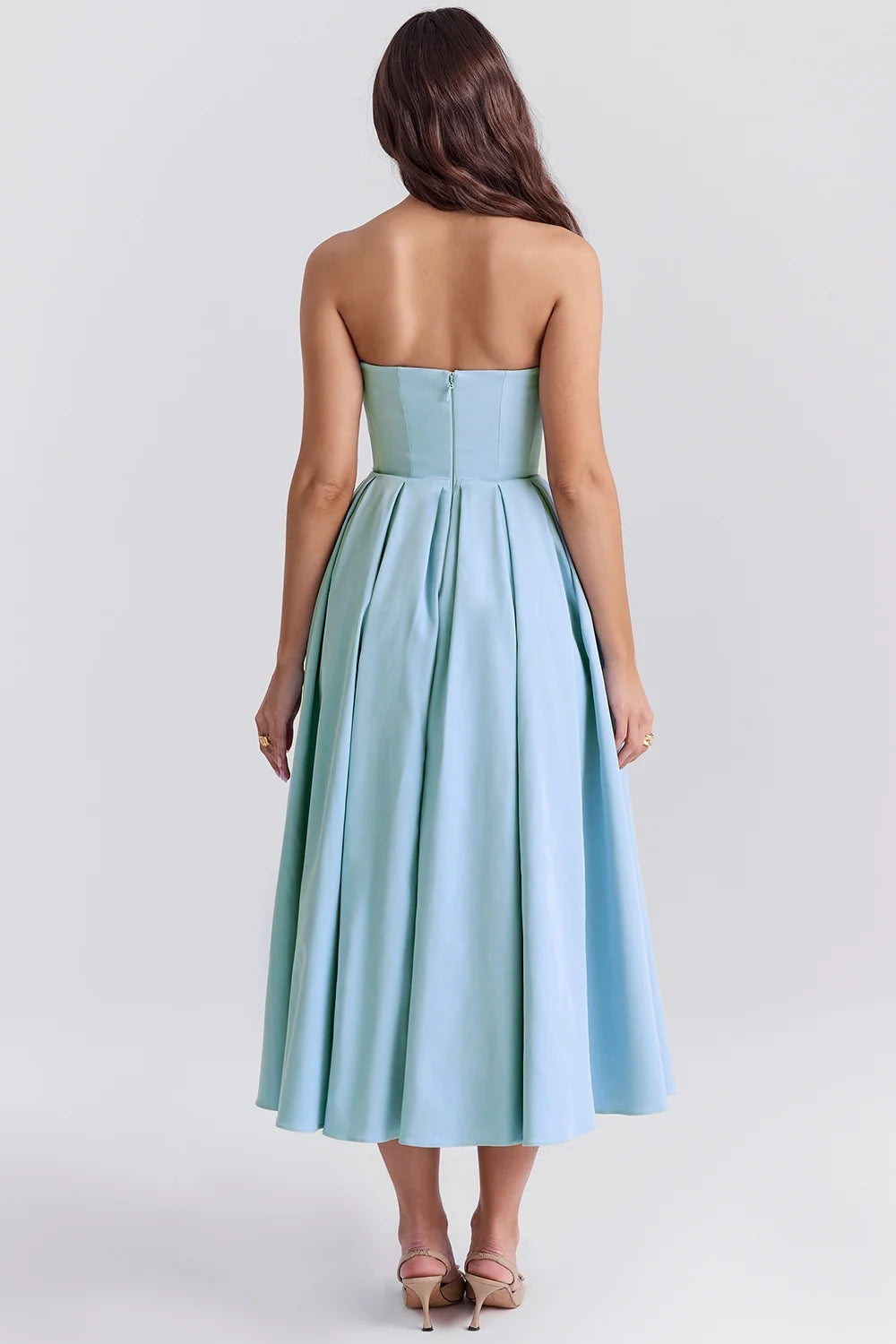 tuscan blue strapless midi sundress