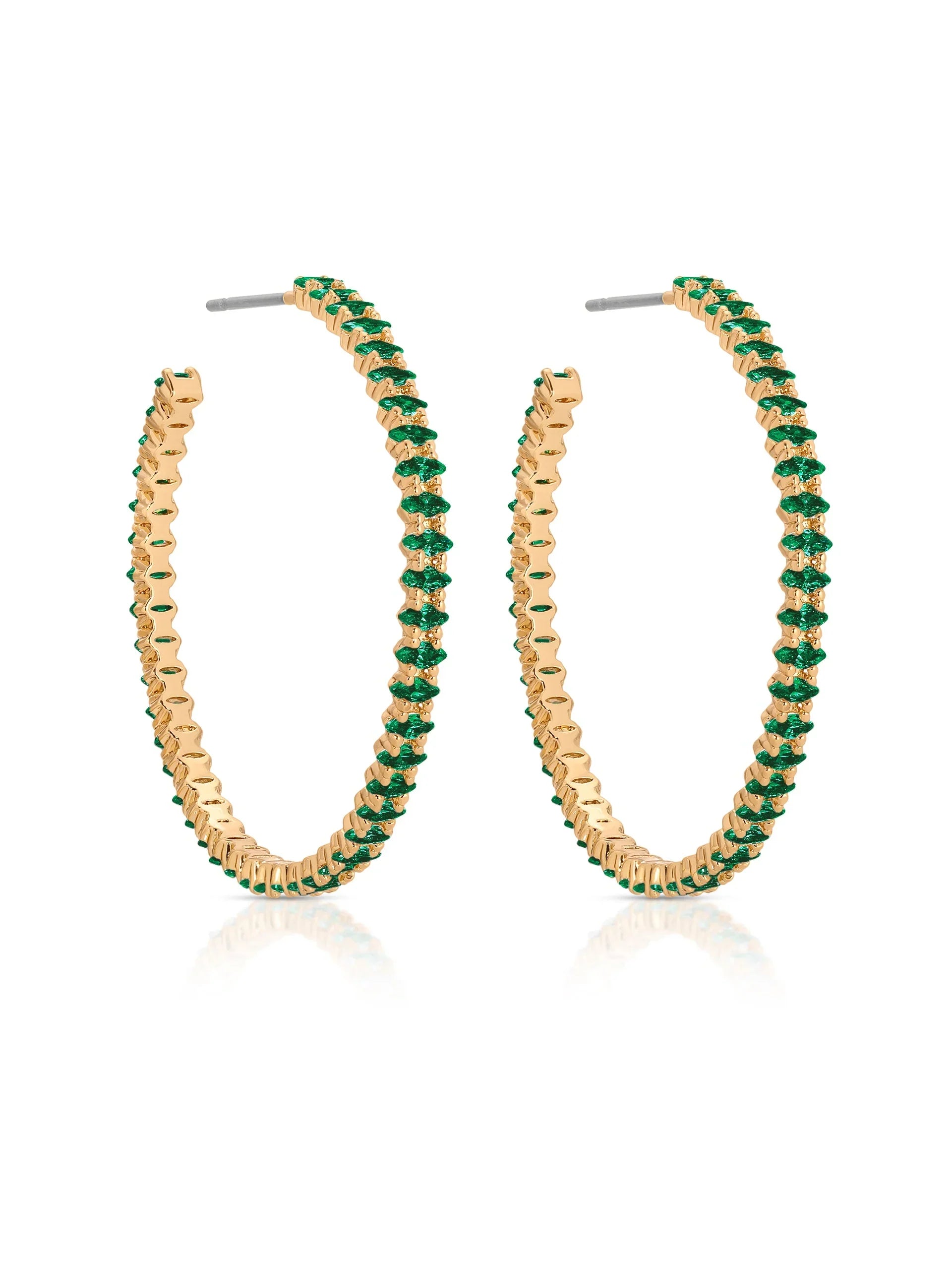 Emerald Crystal Marquise Hoops