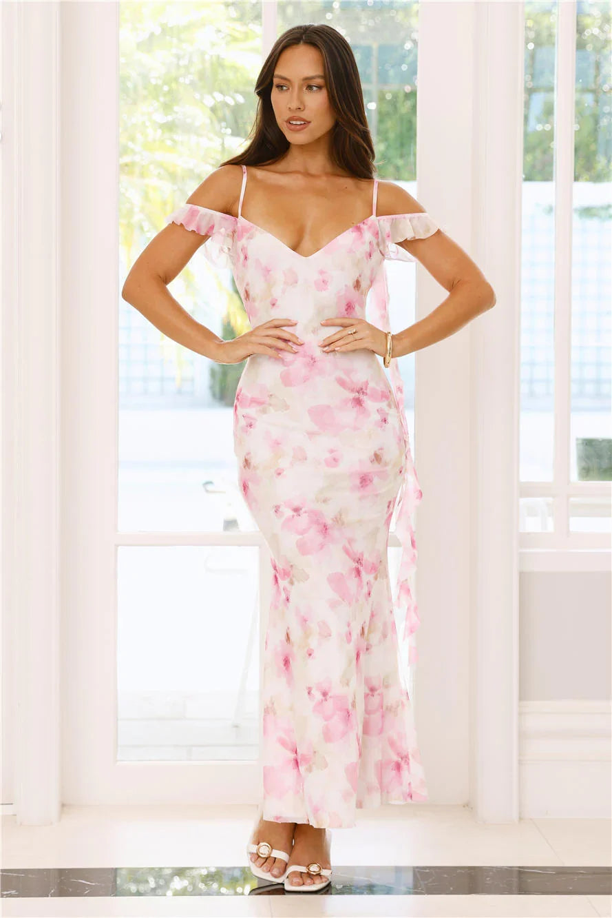 Starburst Gleam Mesh Maxi Dress Pink
