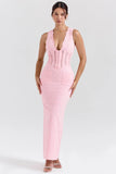 perfectly pink broderie anglais plunge maxi dress