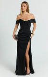 Marcel Maxi Dress Off Shoulder Corset High Split Dress in Black