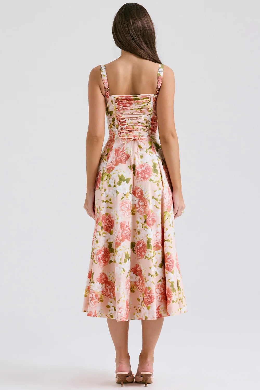 pink peony print cotton bustier sundress