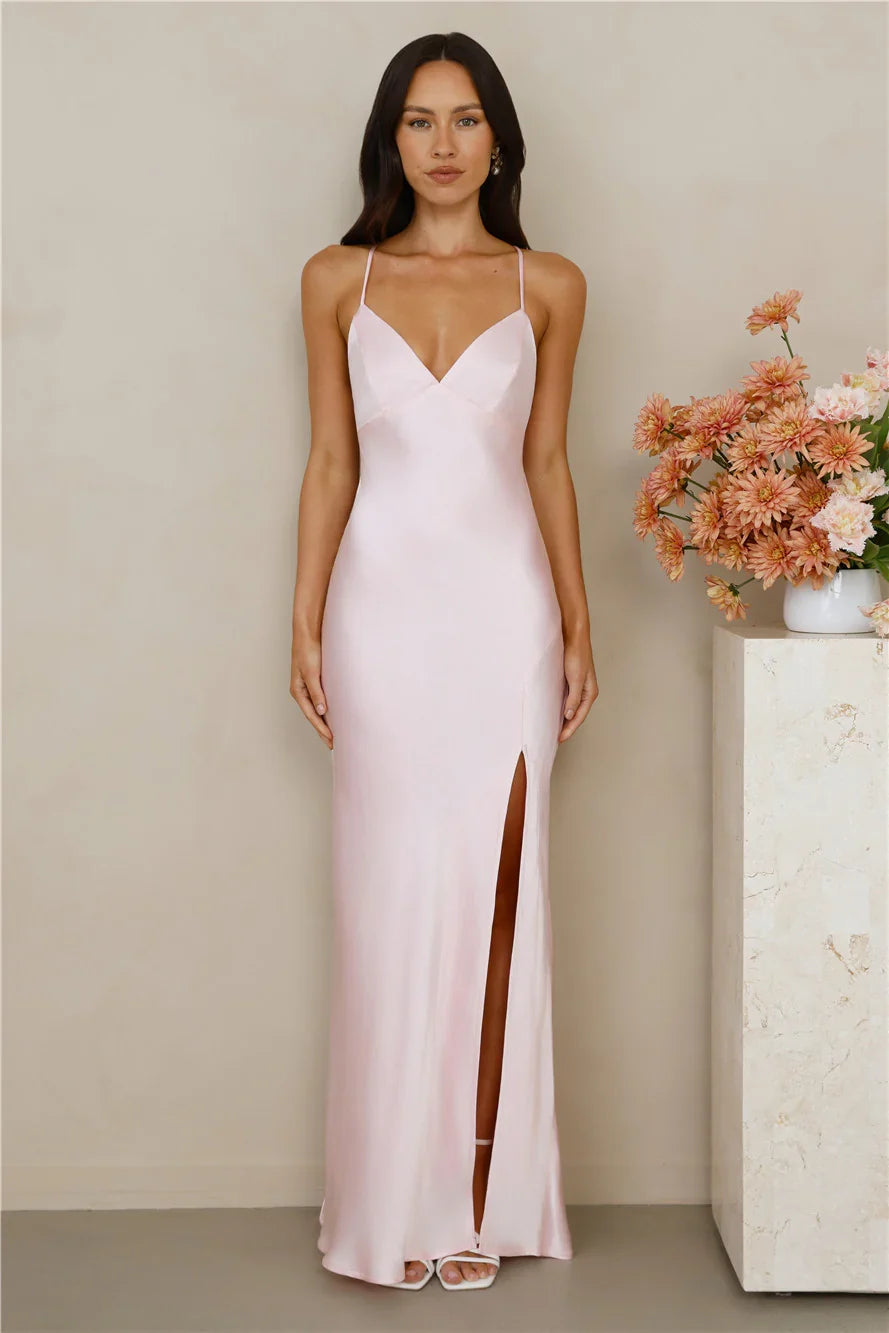 The Sophia Satin Maxi Dress Pink