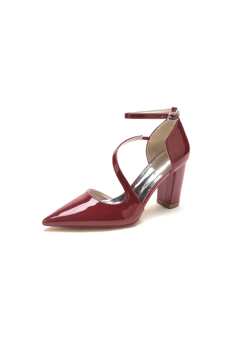 Burgundy Mary Jane Heels with Chunky