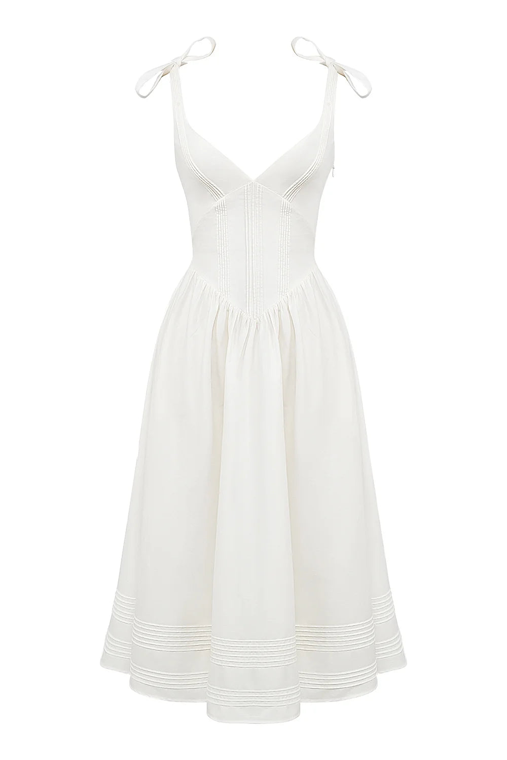 white pin tuck cotton midi sundress