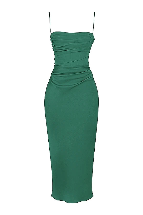 forest draped corset midi dress