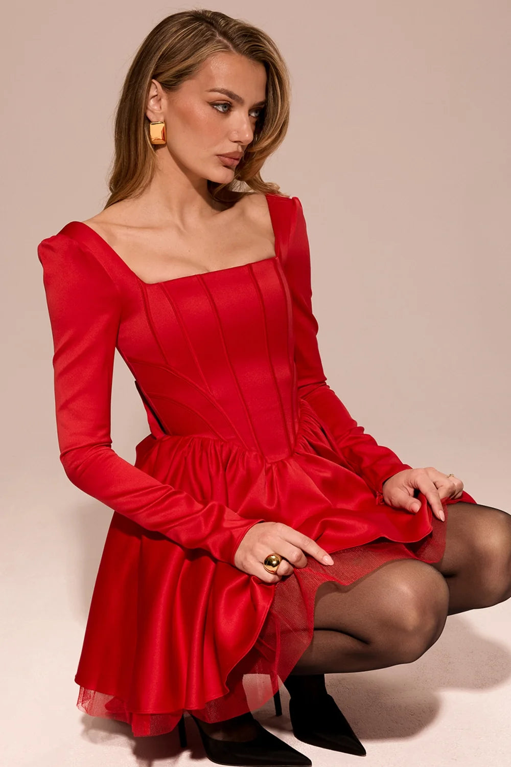 holly red removable bow tulle mini dress sale