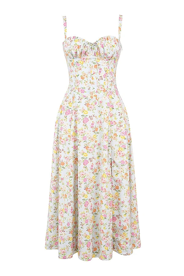 pale blue meadow print cotton bustier sundress
