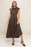 URBAN JUNGLE BROWN LEOPARD SUEDED KNIT MIDI DRESS