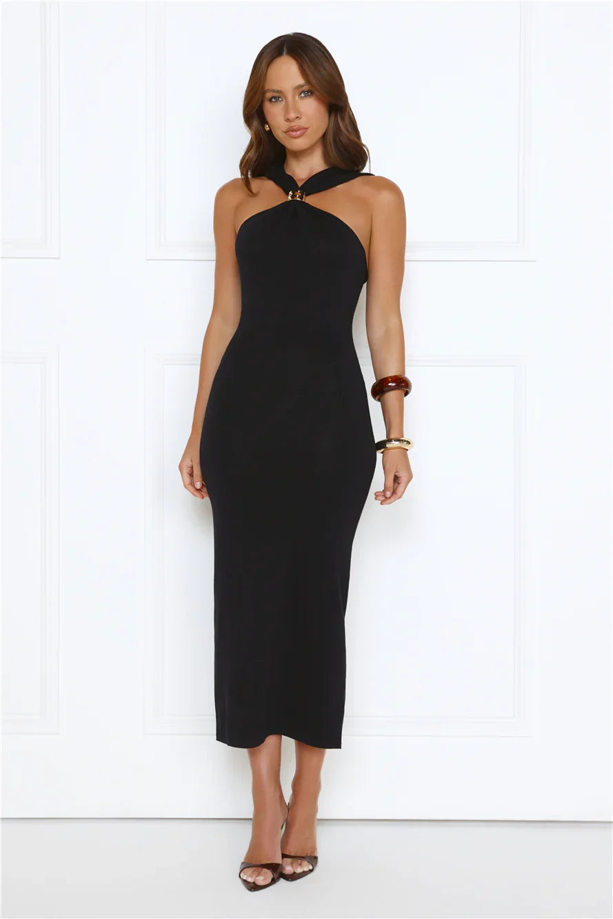 Gilded Nights Midi Dress Black
