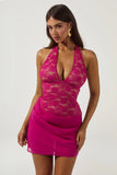 LINA HALTER DRAPED MINI DRESS BERRY