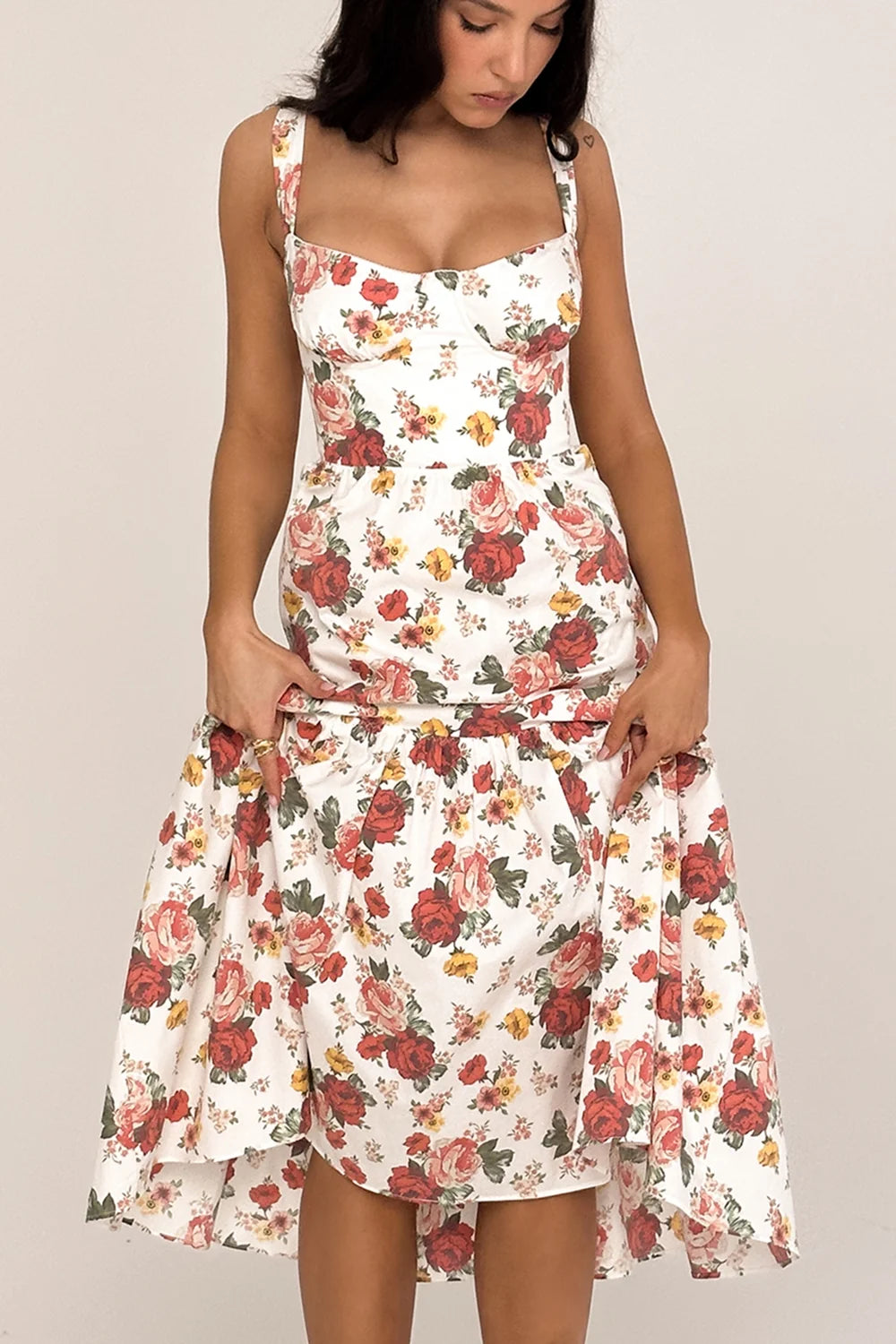 italian rose print cotton midi sundress