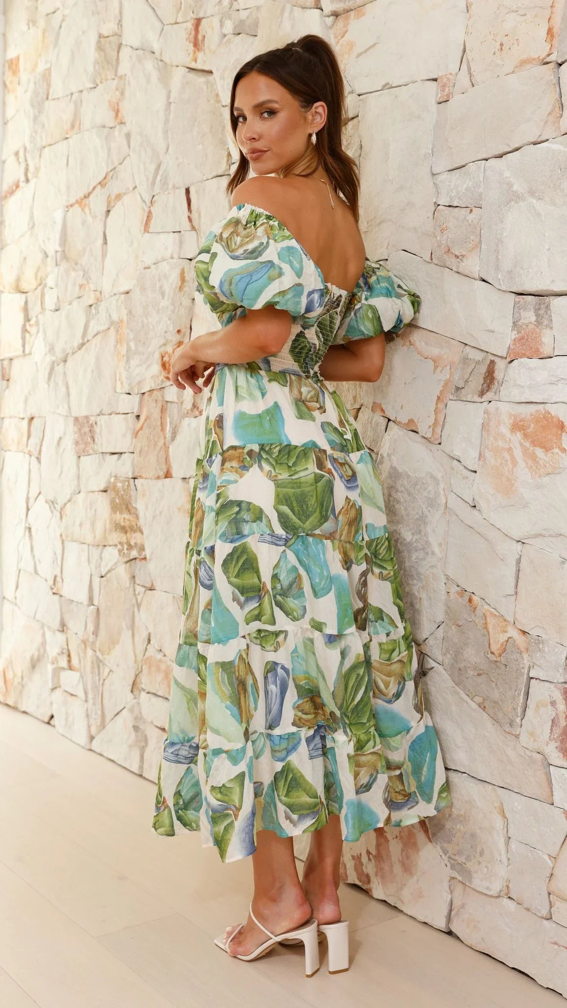 Balthazar Maxi Dress Green Blue Print