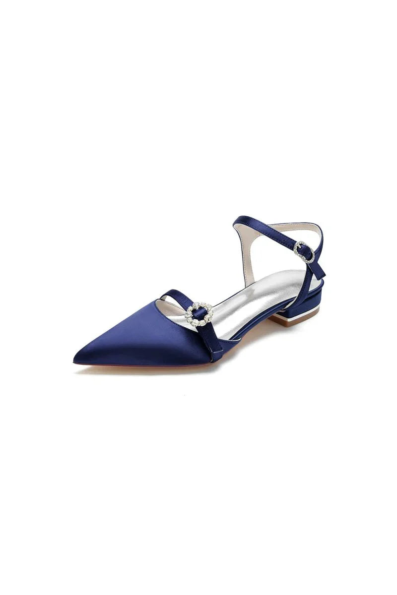 Crystal Buckle Strap Pointed Toe Flats