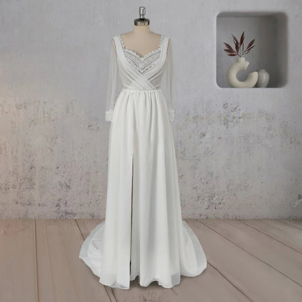 Mermaid Chiffon Long Sleeves Wedding Dress with Slit