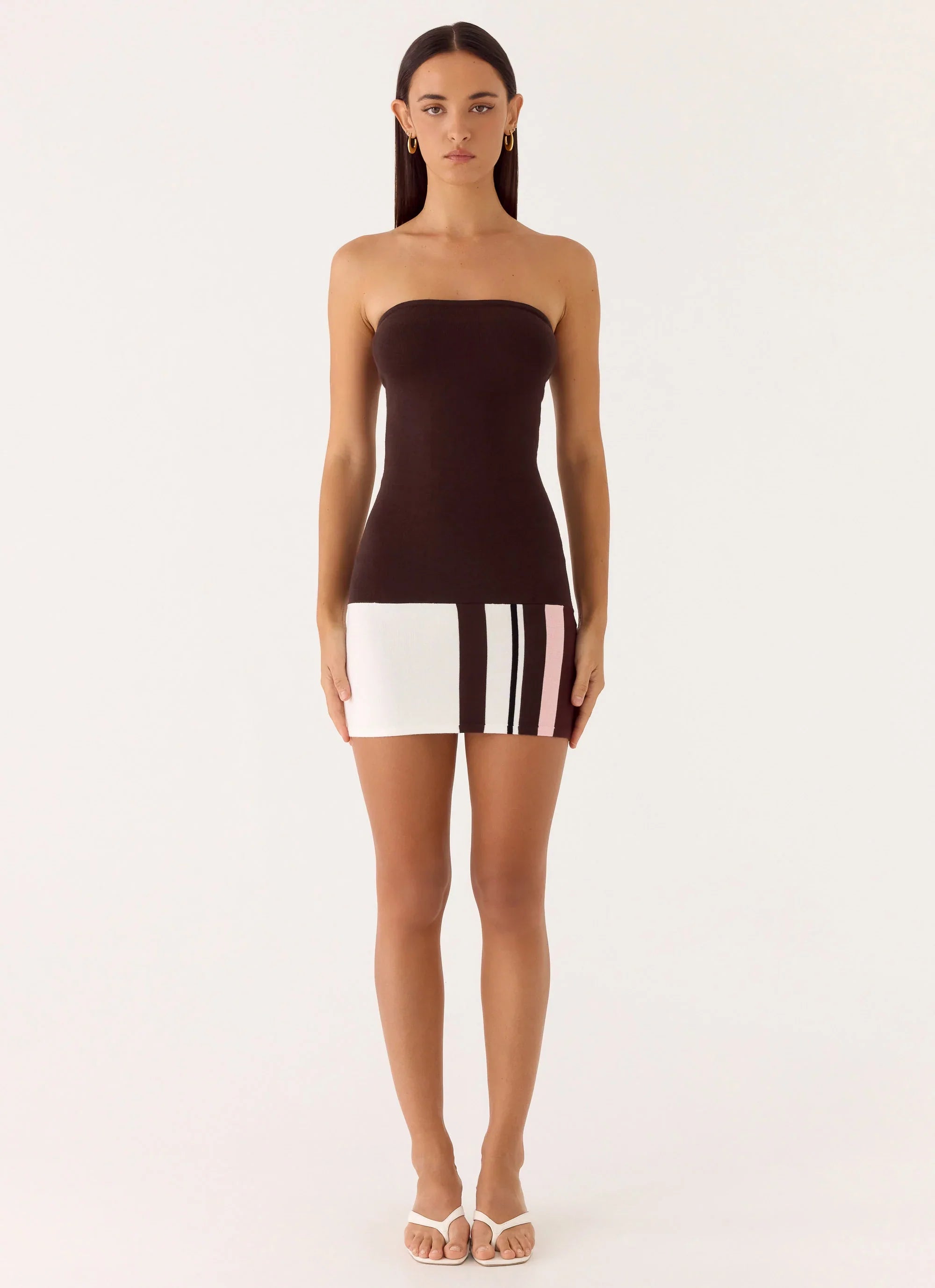 Straight Lines Knit Mini Dress Chocolate