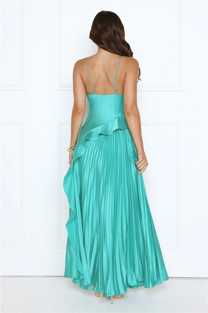 Glow Whisper Satin Maxi Dress Green