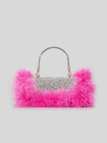 Womens Furry Rhionestones Evening Clutch Bags