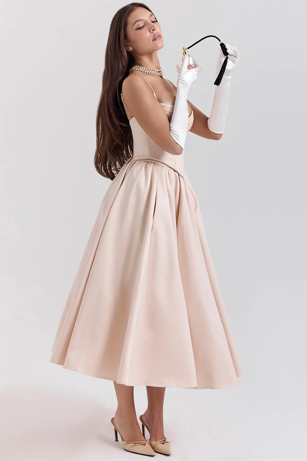 peach satin corset and skirt sale