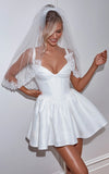 Charlee Mini Dress Plunge Fit And Flare Dress in Ivory