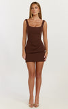 Stormi Mini Dress Balconette Shaping Fitted Dress in Chocolate