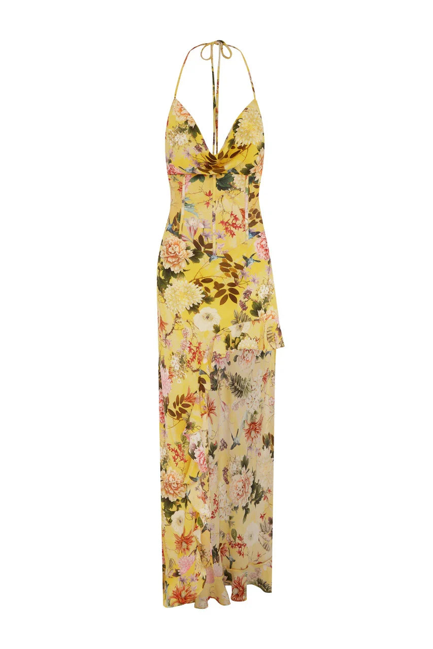 SANTONIA HALTER CORSET MAXI DRESS KENDALL YELLOW
