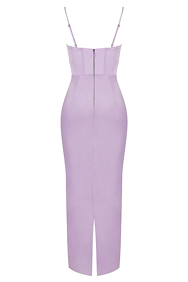 lavender corset maxi dress