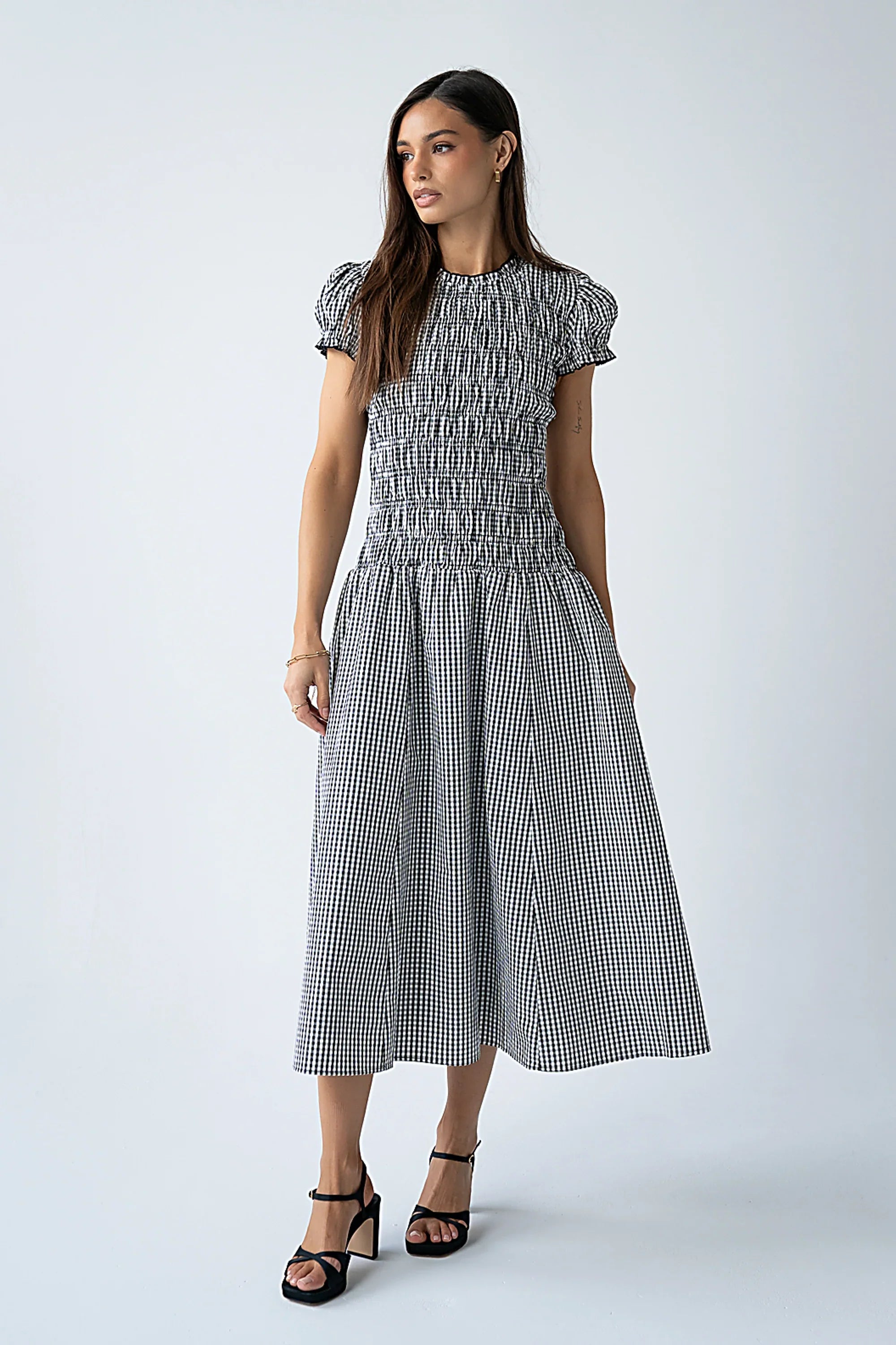 Opal Gingham Maxi Dress in Black