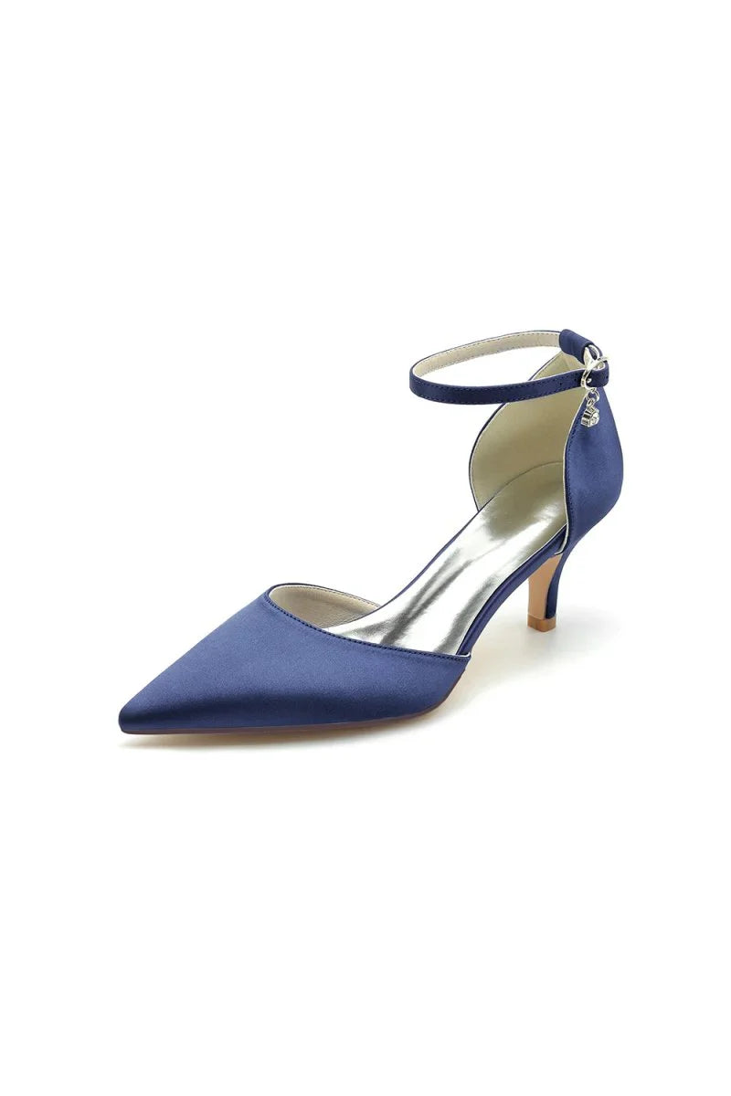 Simple Pointed Toe Satin Kitten Heels