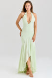 pistachio georgette draped midi dress