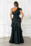 Autumns Embrace One Shoulder Maxi Dress Hunter Green