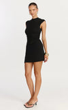 Evie Mini Dress Cap Sleeve High Neck Ruched Side Dress in Black