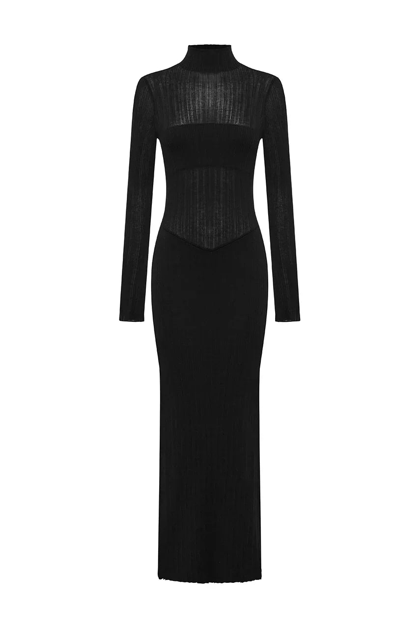 MARTINA SLEEVED KNIT MAXI DRESS BLACK