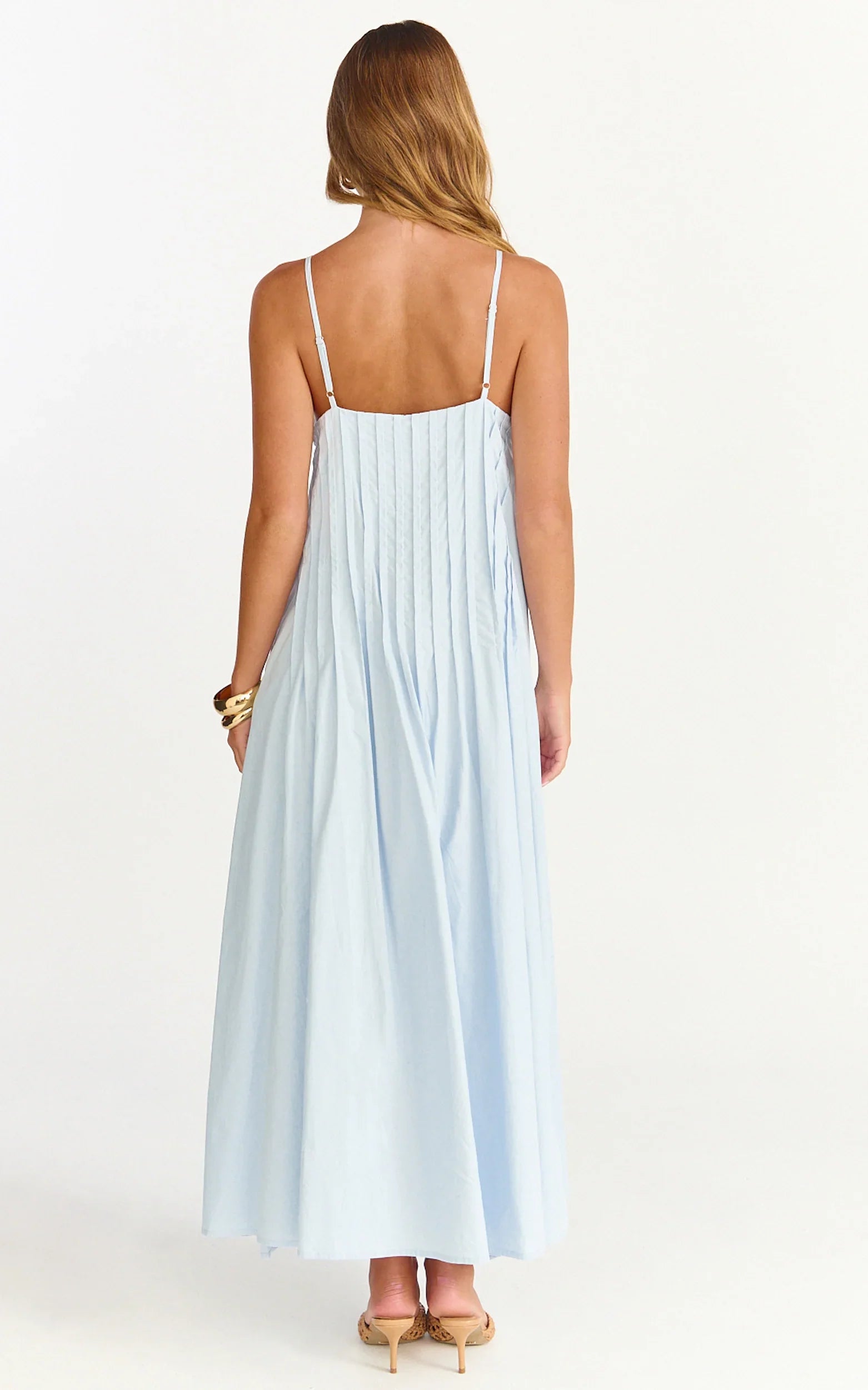 Estelle Maxi Dress V Neck Pleated Dress in Blue