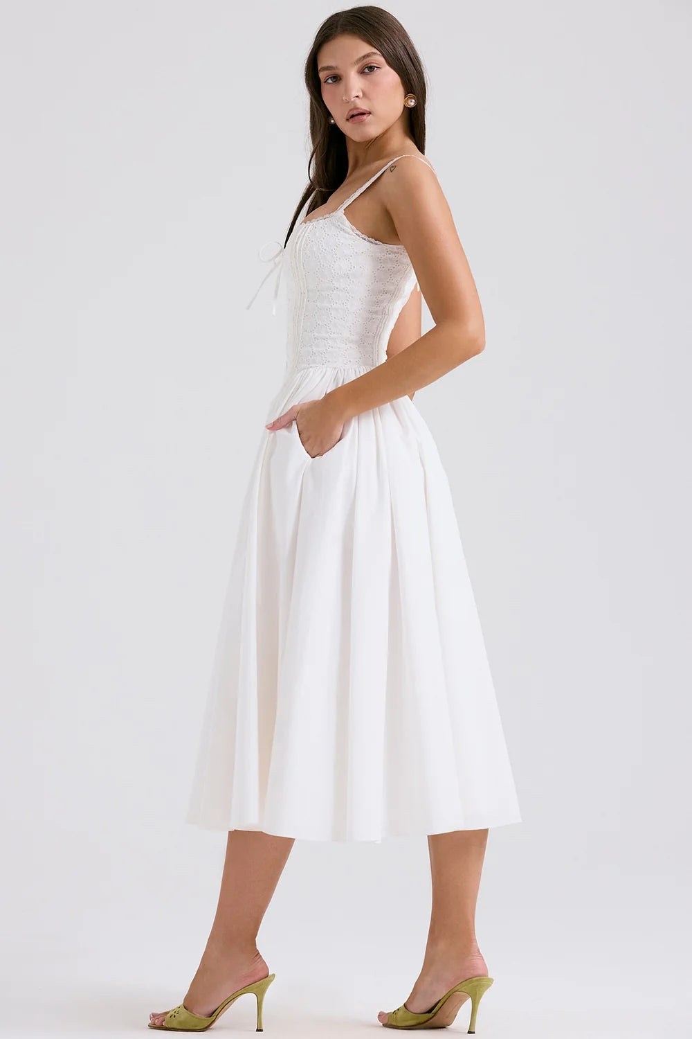 white broderie anglais cotton midi dress