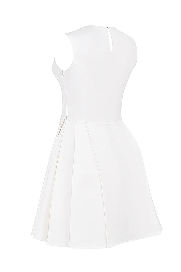 white pleated cotton mini dress