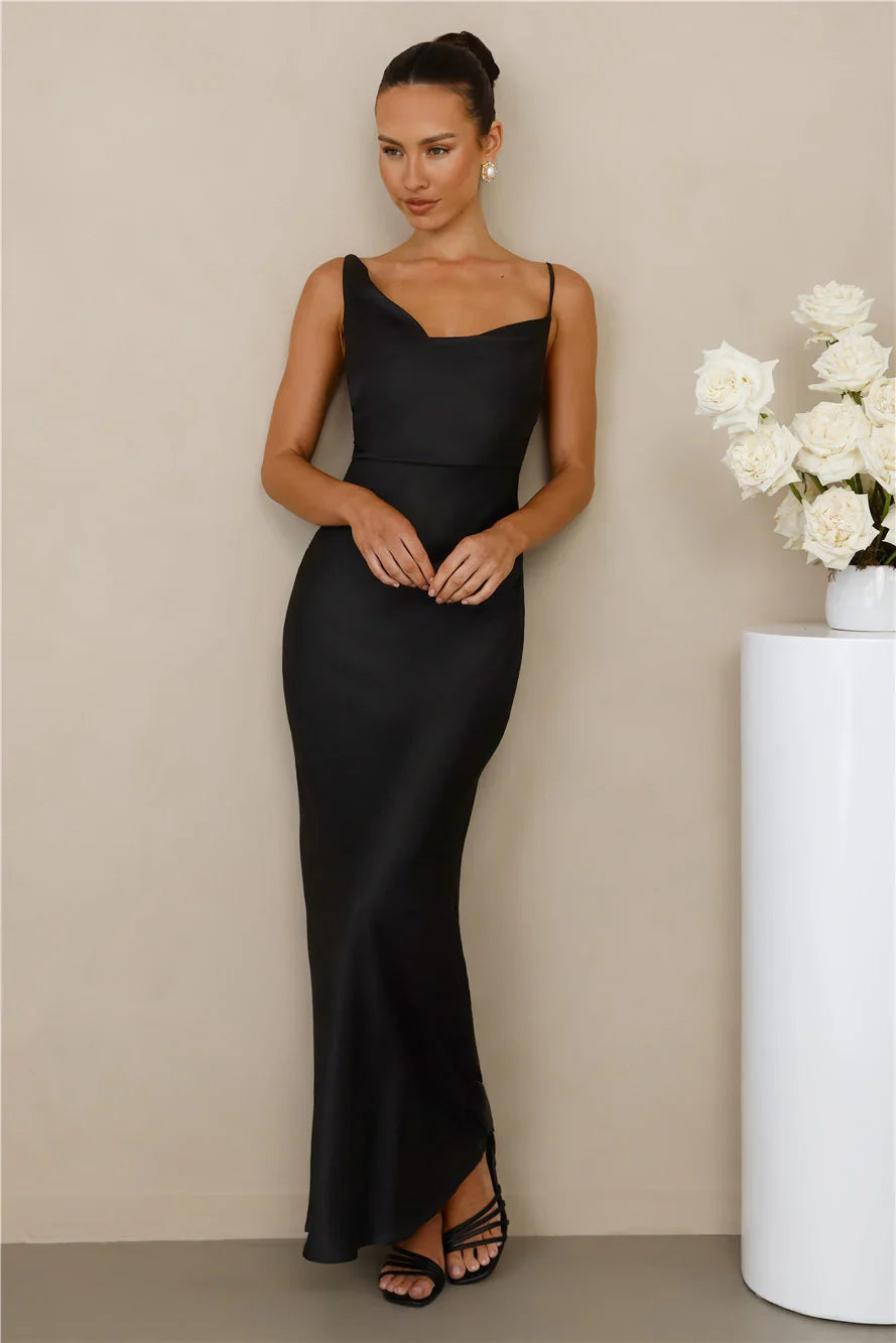 The Madeline Cowl Satin Maxi Dress Black