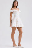 white posy print corset mini dress
