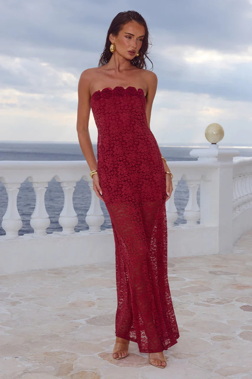 JESSICA FLORAL DETAIL MAXI DRESS CHERRY