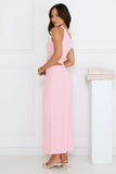 Shimmering Edge Off Shoulder Mesh Maxi Dress Pink